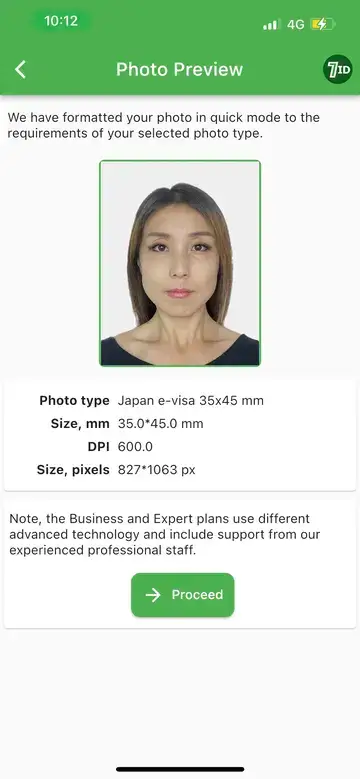 Aplikace 7ID: Příklad fotografie japonského víza