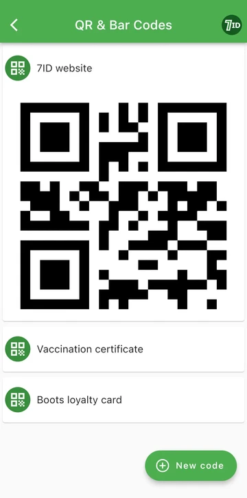 Aplicació 7ID: emmagatzema els teus codis QR en un sol lloc