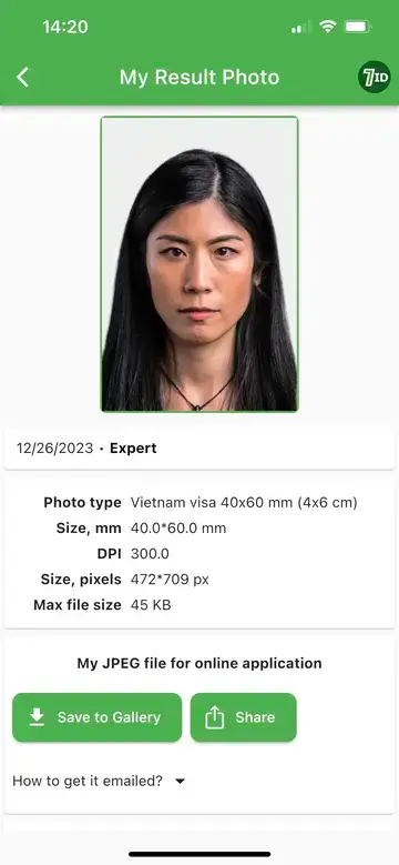 7ID: Muestra de fotografía de visa de Vietnam