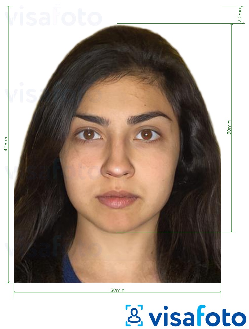 Армения ID картасы 3x4 см үшін нақты мөлшер өлшемі бар фото үлгісі