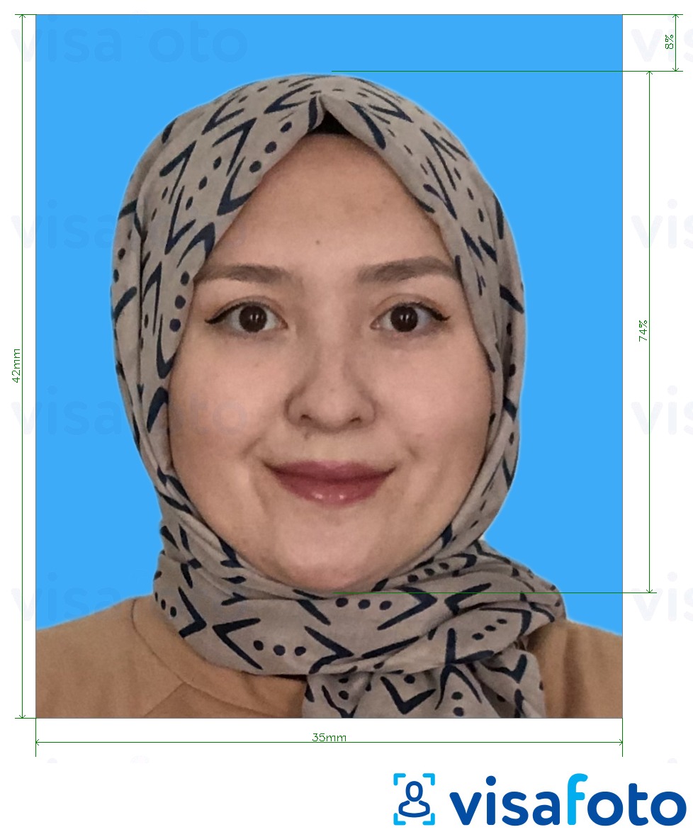 Бруней апат туралы сертификат (Сиҗил Дарурат) 3,5x4,2 см (35x42 мм) үшін нақты мөлшер өлшемі бар фото үлгісі