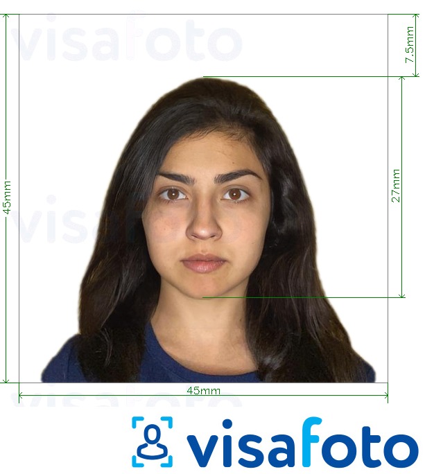 Чили паспорты 4,5х4,5 см үшін нақты мөлшер өлшемі бар фото үлгісі