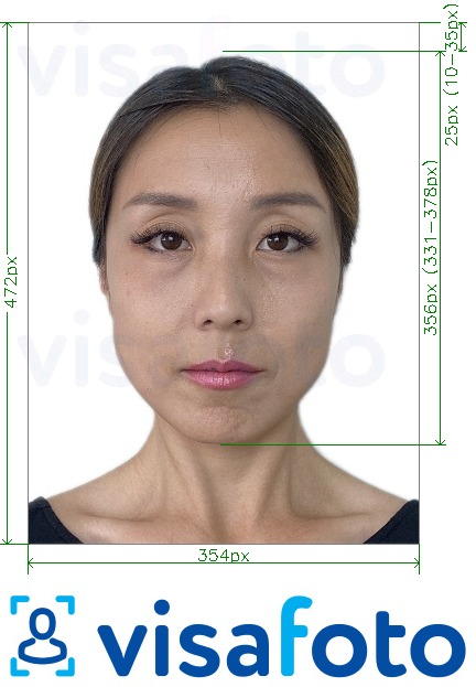 Қытайдағы паспорт онлайн 354x472 пиксель үшін нақты мөлшер өлшемі бар фото үлгісі