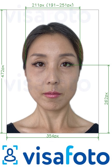 Қытай паспорты онлайн режимінде 354x472 пикселді ескі форматта үшін нақты мөлшер өлшемі бар фото үлгісі
