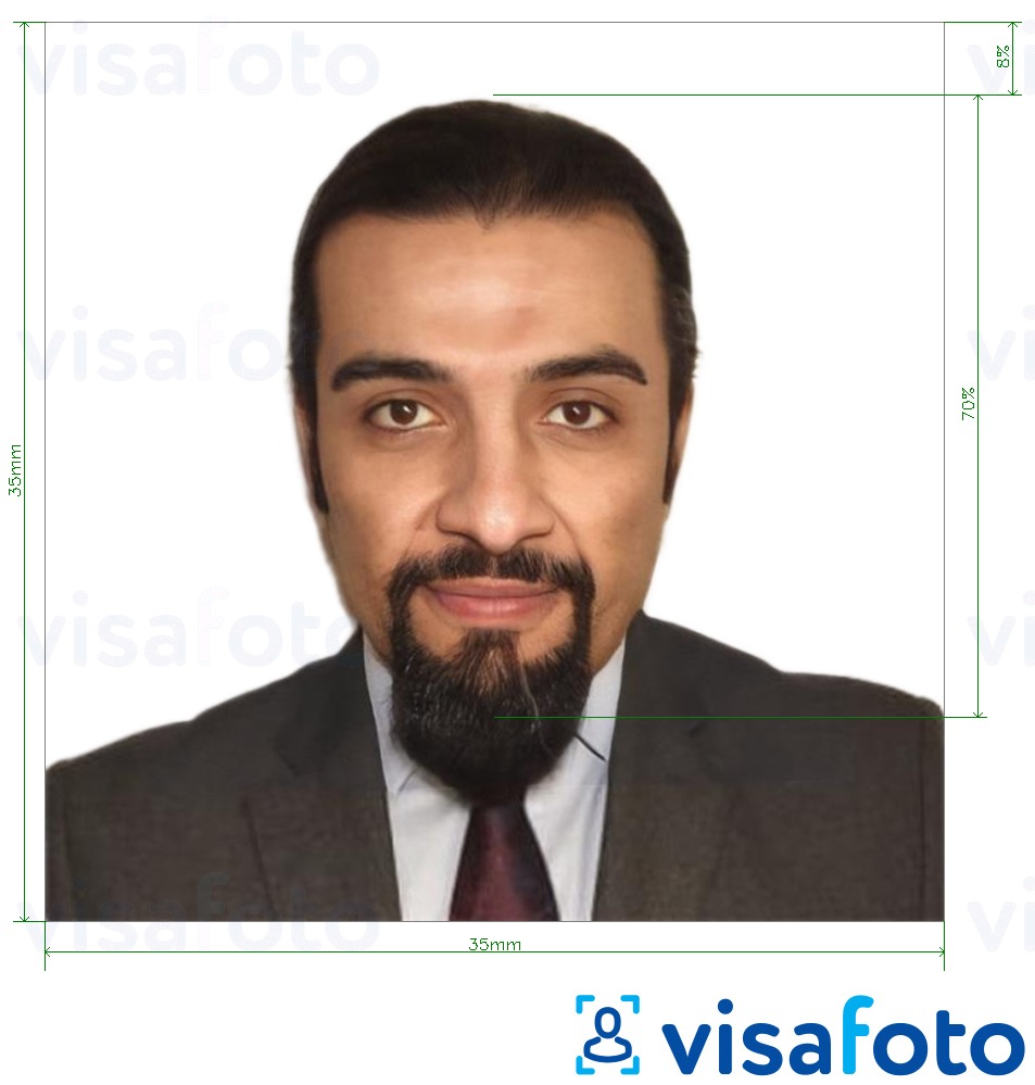 Джибути паспорты 3,5x3,5 см (35x35 мм) үшін нақты мөлшер өлшемі бар фото үлгісі