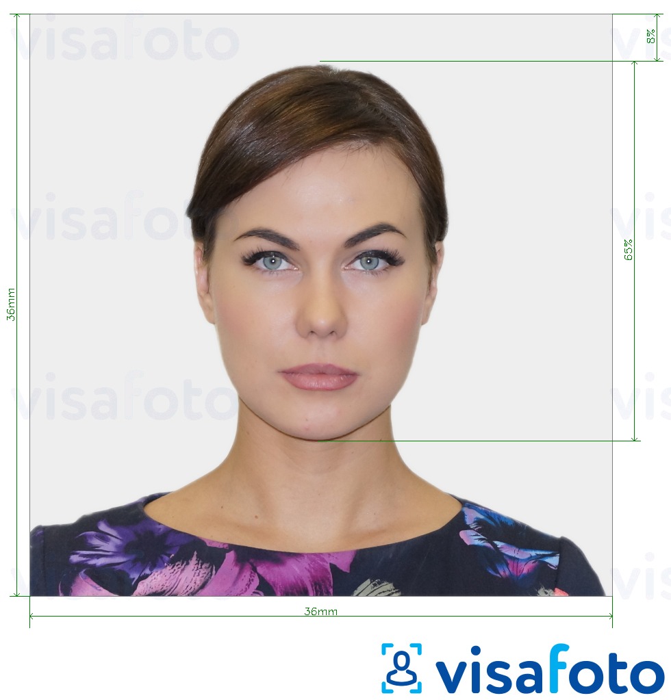 Грек ID card 3.6x3.6 см (36x36 мм) үшін нақты мөлшер өлшемі бар фото үлгісі