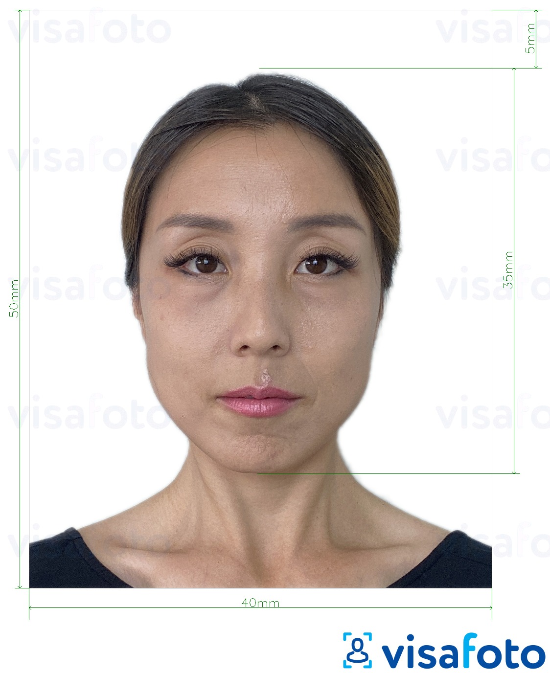Гонконг паспорты 40x50 мм (4x5 см) үшін нақты мөлшер өлшемі бар фото үлгісі