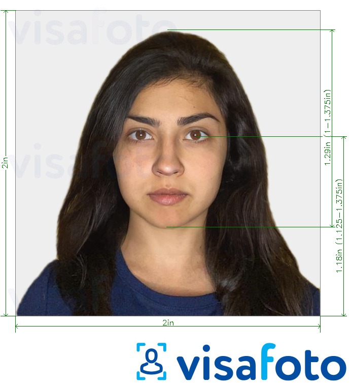 Үндістан Visa (2x2 дюйм, 51x51mm) үшін нақты мөлшер өлшемі бар фото үлгісі
