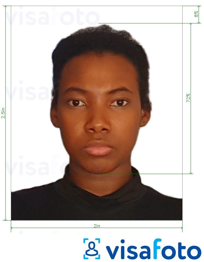 Кенияның электрондық паспорты 2х2,5 дюйм үшін нақты мөлшер өлшемі бар фото үлгісі