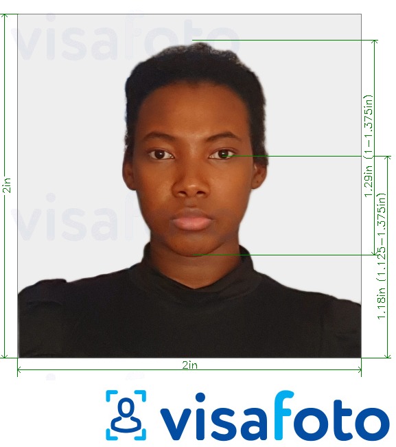 Кения паспорты 2x2 дюйм (51x51 мм, 5x5 см) үшін нақты мөлшер өлшемі бар фото үлгісі