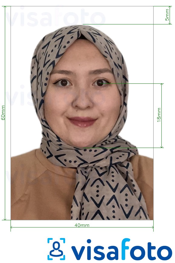 Қырғызстан паспорты 4x6 см (40x60 мм) үшін нақты мөлшер өлшемі бар фото үлгісі