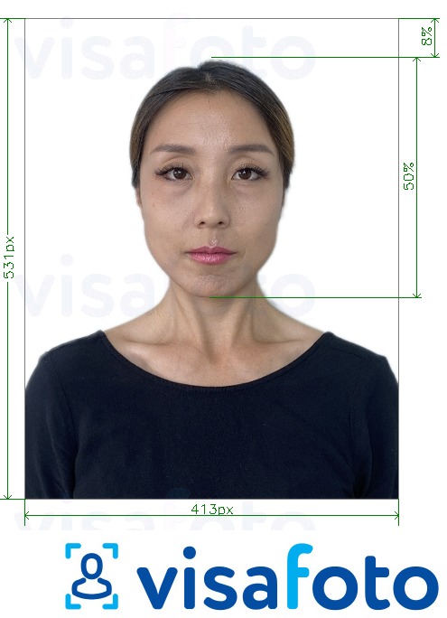 Корея паспорты онлайн үшін нақты мөлшер өлшемі бар фото үлгісі