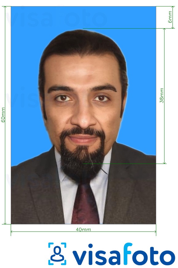 Кувейт ID картасы 4x6 см (40x60 мм) үшін нақты мөлшер өлшемі бар фото үлгісі