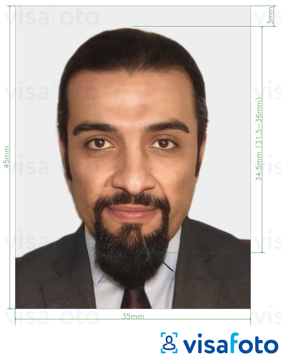 Мавритания ID картасы 35x45 мм (3,5x4,5 см) үшін нақты мөлшер өлшемі бар фото үлгісі