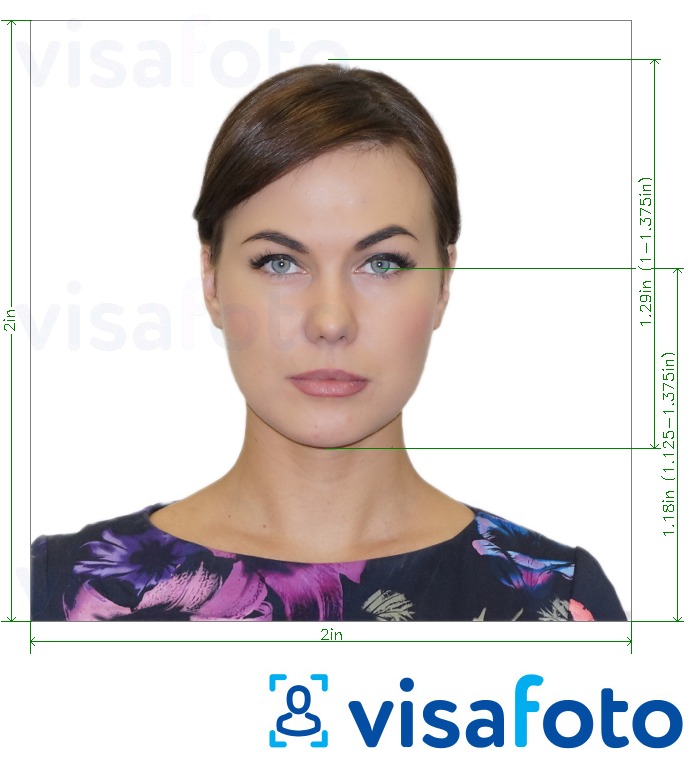 Панама Visa 2х2 дюйм үшін нақты мөлшер өлшемі бар фото үлгісі