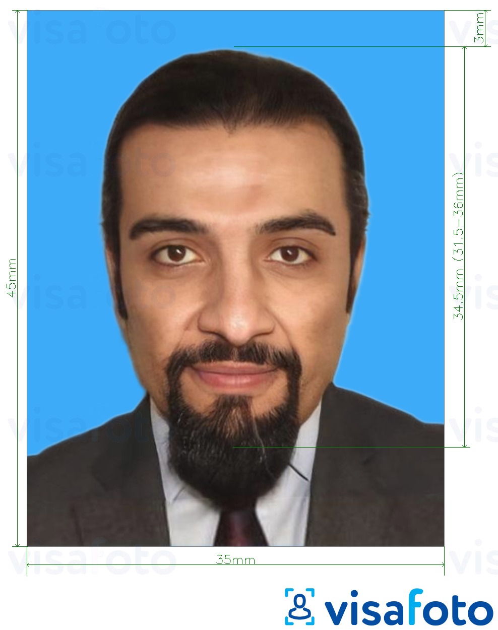 Палестина ID картасы 35x45мм көк фон үшін нақты мөлшер өлшемі бар фото үлгісі