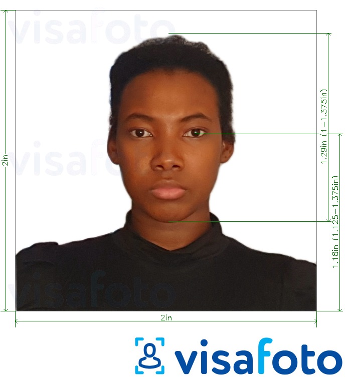 Шығыс Африка визалық фотосуреті 2x2 дюйм (Руанда) (51x51 мм, 5x5 см) үшін нақты мөлшер өлшемі бар фото үлгісі