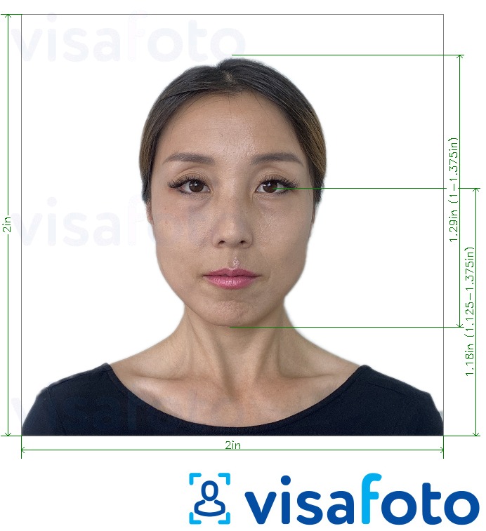 Таиланд Visa 2x2 дюйм (АҚШ-тан) үшін нақты мөлшер өлшемі бар фото үлгісі