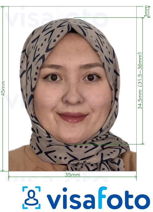 Өзбекстан паспорты 35х45 мм үшін нақты мөлшер өлшемі бар фото үлгісі